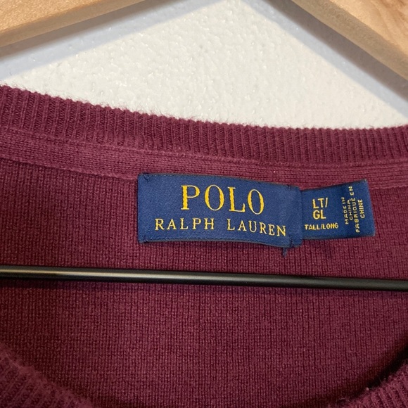 Polo Ralph Lauren Maroon W/ Green Pony Crewneck Pullover Large Tall Sweater - Picture 3 of 5